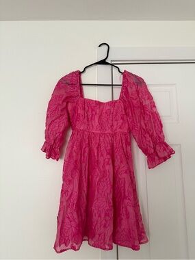 Women Fuchsia Puff Sleeve Floral Dress